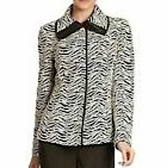 Lafayette 148 New York Zebra Print Leather Trim Blazer Jacket Wool Blend Size 4 - Picture 1 of 12